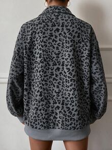 Livesso 女款豹紋休閒百搭日常穿著長袖運動衫 - 深灰色 - 查看 2