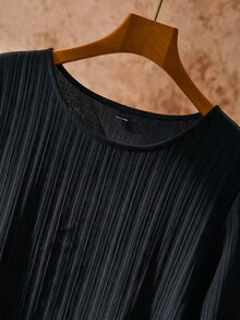 Rusticease Women's Long Sleeve Round Neck Colorblock Hem Loose Long Dress - Black - View 5