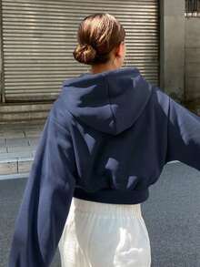 DAZY Sweatshirt Berkerudung Kasual Warna Polos untuk Wanita, Cocok untuk Pemakaian Sehari-hari - Navy Blue - View 2