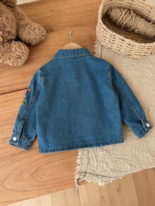 Cozy Pixies Baby Boys Denim Kids Cartoon Lion Pattern Blue Wide Cardigan Jacket Printed Denim Coat - Blue - View 2