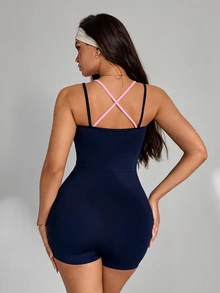 Slayform Slayform Women's Minimalist Striped Colorblock Sports Romper - Multicolor - View 3
