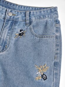SHEIN Women's Casual Floral Pattern Wide Leg Jeans - Blue - View 4