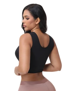Myrelith 1pc Minimalist Front Button Shaping Top - Black - View 2