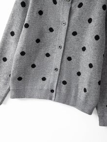 GlowEve CURVE Plus Size Women's Casual Autumn/Winter Versatile Round Neck Contrast Color Polka Dot Long Sleeve Button-Up Knit Cardigan, Suitable For Daily Multi-Occasion Wear, Commuting Elegant - Grey - View 7