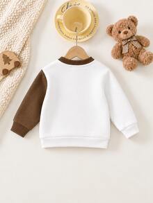 SHEIN Sweatshirt Lengan Panjang Leher Bulat Motif Beruang Kartun Bayi Laki-laki dengan Bordir Applique Warna Kontras, Desain 3D, Kasual Serbaguna, Cocok untuk Musim Gugur/Dingin - MultiWarna - View 6