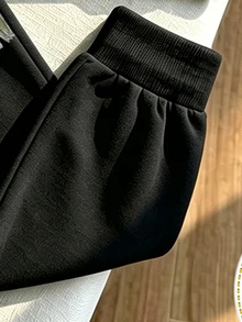2件組小男孩酷炫圖案印花連帽衛衣與運動長褲套裝，時尚休閒穿搭，適合假期派對、春秋冬季，舒適易穿，秋季首選，街頭風、戶外、開學季、休閒穿著 - 黑色 - 查看 5