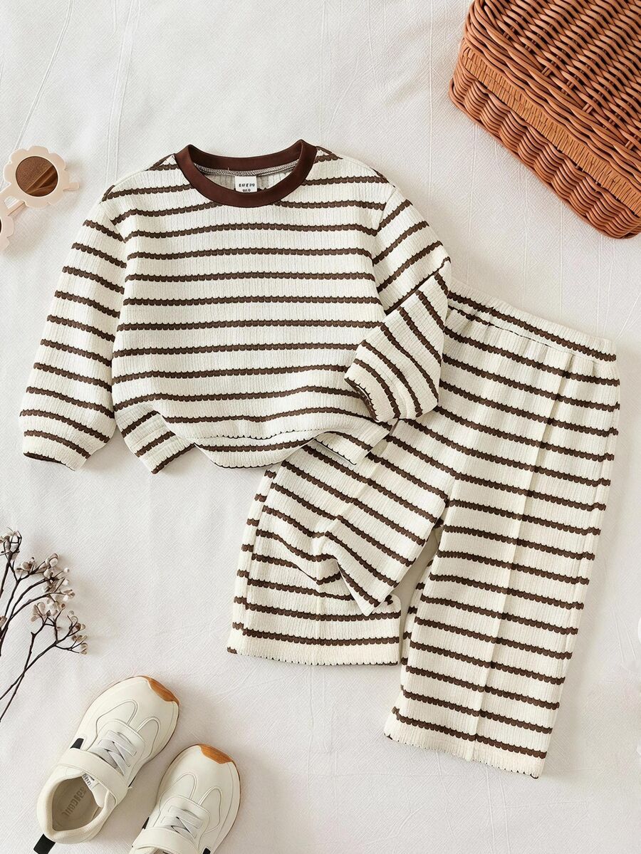 2pcs Baby Girl Textured Striped Knit Soft Crew Neck Long Sleeve Drop ...