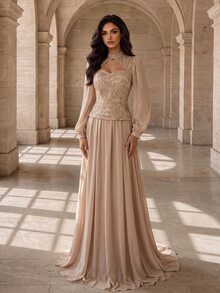 Coutiva Women's Sweet Sequin Cutout Sexy Pleated Evening Dress - Apricot - View 7