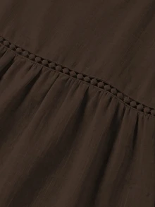 EMERY ROSE Kemeja Kasual Wanita Ukuran Besar Berkerah Bulat untuk Liburan Musim Gugur - Coffee Brown - View 6