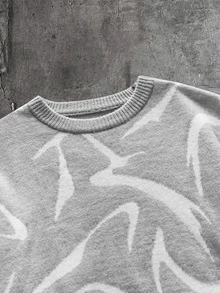 AXEPEAK Men's Casual Crew Neck Long Sleeve Printed Sweater - Grey - View 4