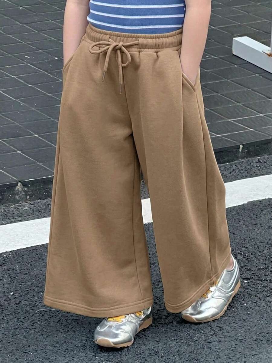 Dazy Kids 女童秋季服飾 彈性腰針織長褲 - 駝色 - 查看 1