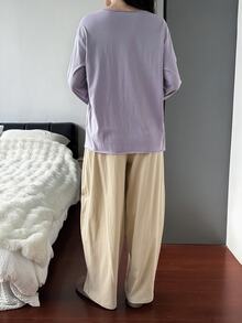 DAZY Women's Loungewear Set Comfortable Dual-Color Solid T-Shirt And Pants - Dusty Purple - View 2