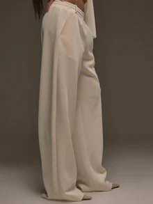 MUSERA Cream Scuba Baggy Straight Leg Joggers Sweatpants Fall Autumn Winter Cool Style Outfits - White - View 3