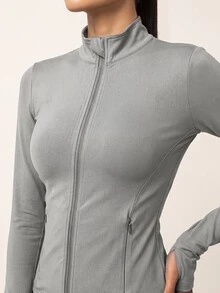 SHEIN BAE Women's Solid Color Casual Daily Outdoor Sports Jacket - Light Grey - View 9