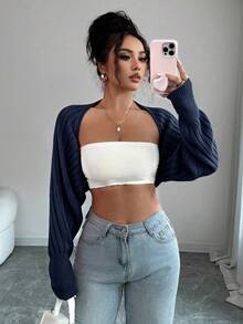 SHEIN Raffinéa 女款純色長袖休閒開襟衫 - 藏蓝色 - 查看 6