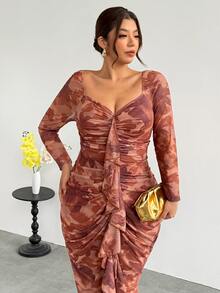 Firerie Women's Plus Size Colorblock Pleated Design Fashion Sexy Dress Fall - Multicolor - View 5