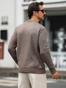 Marcello Vane 男士散點圖案長袖圓領時尚休閒毛衣 - 咖啡棕 - 查看 2