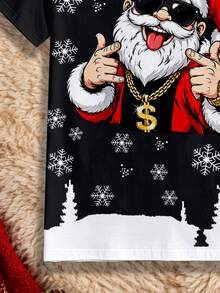 Manfinity Homme Men's Funny Santa Claus T-Shirt - Black - View 4