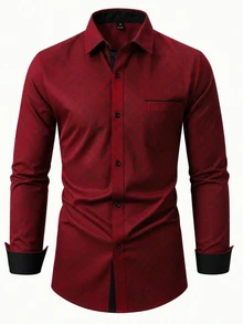 SHEIN Teen Boys Vintage Fashion Plaid Shirt - Burgundy - View 8