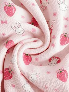 PopScrub Cute Pink Floral Bow Strawberry Rabbit Women's Scrub Top - Multicolor - View 5
