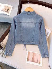 GlowEve Women's Single-Breasted Fashion Short Denim Jacket - Blue - View 2