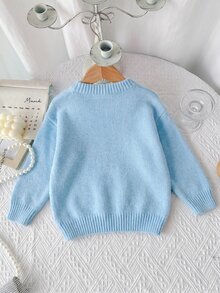 SHEIN Pattern, 3D Design, Cute & Fun, Winter Holiday School Clothes For Girls, Outdoor Party Autumn Pink Embroidered Lightweight Breathable Soft Relaxed Top - Blue - View 2