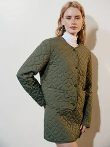 Aveloria Modichic Premium Beaded Embroidery Quilted Top & Skirt 2 Pieces Set, Lightweight Cotton Outfit - Army Green - View 6