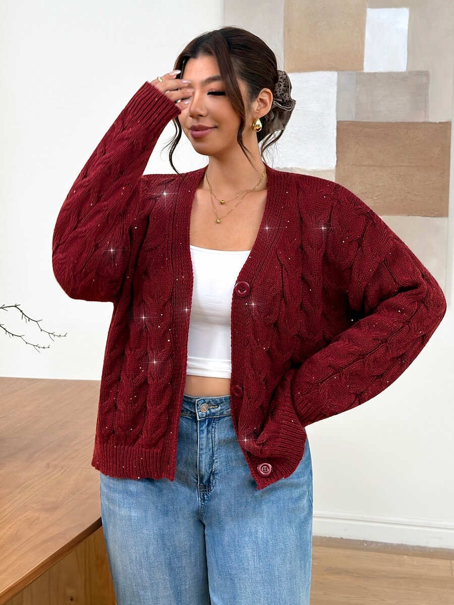 Lounesse Plus Size Women's Casual Versatile Daily Cardigan - Multicolor - View 1