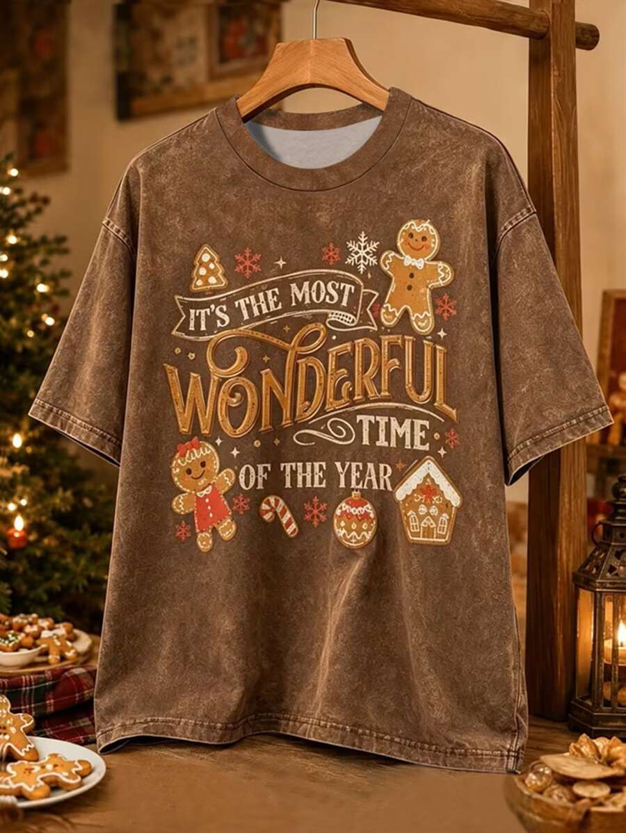 EMERY ROSE 大尺碼女款 Tis The Season 圖案印花 T-shirt,可愛南瓜楓葉美式足球印花短袖上衣,格紋飾邊休閒上衣,萬聖節穿搭 - 彩色 - 查看 1