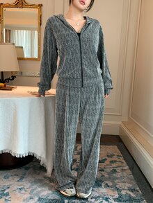DAZY Women's Shiny Zipper Hooded Sweatshirt And Pants Casual 2 Pieces Set - Grey - View 3