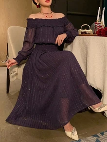 DAZY Women's 2 Pieces Set With Off-Shoulder Shirred Top And Fashionable Flared Skirt - Purple - View 6