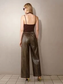 MOTF PREMIUM WOMEN'S BROWN GOLD FOIL STRAIGHT LEG COMMUTER PANTS - Brown - View 3