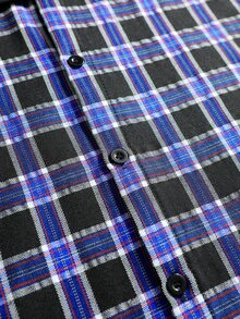 ROMWE MEN Men's Fashion Patchwork Blue & Purple Plaid 2 In 1 Long Sleeve Pullover T-Shirt - Black - View 4