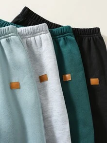 SHEIN 兒童男童 4件組休閒可愛百搭簡約印花素色慢跑褲 鬆緊腰 - 彩色 - 查看 3