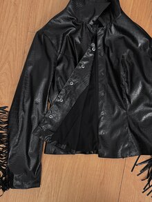 SHEIN BamGlam Women's Tassel Design Casual Versatile Everyday Long Sleeve Jacket - Black - View 8
