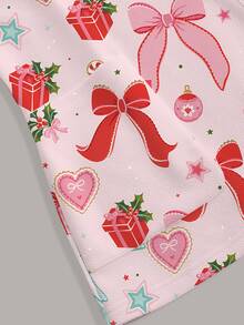 PopScrub Fun Christmas Bow Gift Ball Pink Cute Women's Scrub Uniform Top - Multicolor - View 3
