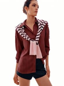 MOTF PREMIUM FRENCH STRIPED DROP SHOULDER LOOSE SHIRT - Burgundy - View 7