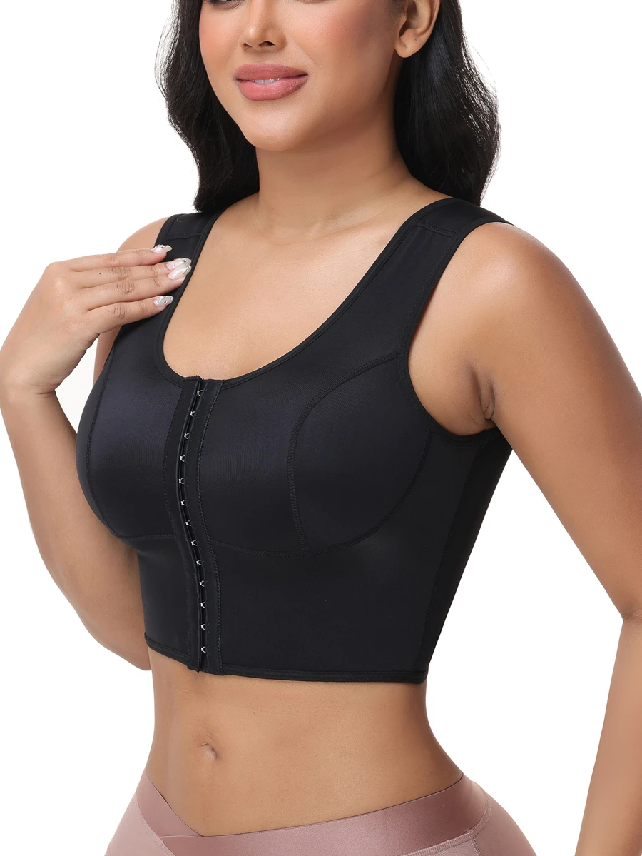 Myrelith 1pc Minimalist Front Button Shaping Top - Black - View 1