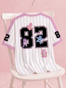 SHEIN X Care Bears 女款字母與卡通印花休閒日常短袖T恤 - 白色 - 查看 2