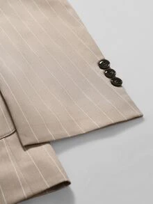 Manfinity Mode Men's Pocket Button Long Sleeve Jacket And Striped Long Pants Suit Set - Khaki - View 7