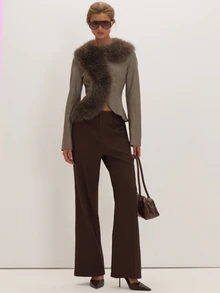 MUSEYN Brown Woven High Waisted Loose Fit Trousers Versatile Everyday Date Night Chic New Season Fall - Coffee Brown - View 1