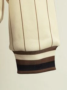 SHEIN 青少年女孩長袖抓絨秋季服飾拼色條紋字母印花運動衫，秋季假日穿搭毛衣 - 棕色 - 查看 4