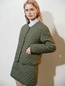 Aveloria Modichic Premium Beaded Embroidery Quilted Top & Skirt 2 Pieces Set, Lightweight Cotton Outfit - Army Green - View 3