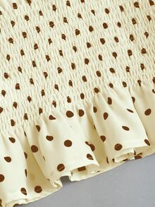 Sweetra New Autumn/Winter French Elegant Fashion Polka Dot Shoulder Bowknot Waist Gathered Slimming Casual Commute Versatile Flare Long Sleeve Women's Blouse - Yellow - View 3