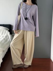 DAZY Women's Loungewear Set Comfortable Dual-Color Solid T-Shirt And Pants - Dusty Purple - View 11