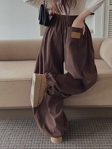 DAZY Solid Color Loose Leg Drawstring Corduroy Thickened Wide Leg Pants Autumn/Winter Women's Long Pants - Coffee Brown - View 2