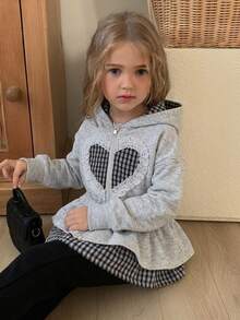 Hapijoa Young Girl Heart Pattern Pleated Casual Everyday Sweatshirt - Light Grey - View 4