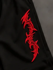 Claim Dot Men's 2pcs Streetwear Set, Oversized Hoodie & Straight Leg Sweatpants, Gothic Red Towel Embroidery T - Black - View 4