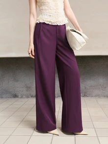 MOTF PREMIUM WOMEN'S SOLID COLOR FASHION LOOSE STRAIGHT LEG SUIT PANTS - Purple - View 2