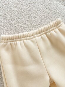 SHEIN 新生兒字母與笑臉圖案長袖上衣與長褲休閒日常套裝 - 杏色 - 查看 6